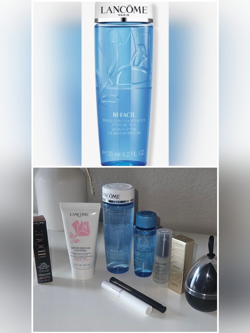 9 Piece Lancôme Set. Full Size Bi-Facil Double Action Eye Makeup Remover & More